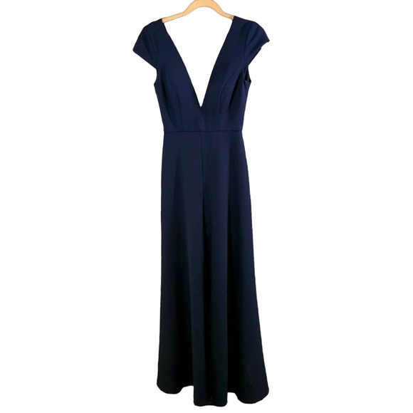Jenny Yoo Collection Cara Cap Sleeve Plunging Bridesmaid Gown in Navy Women's 2 - Picture 2 of 7